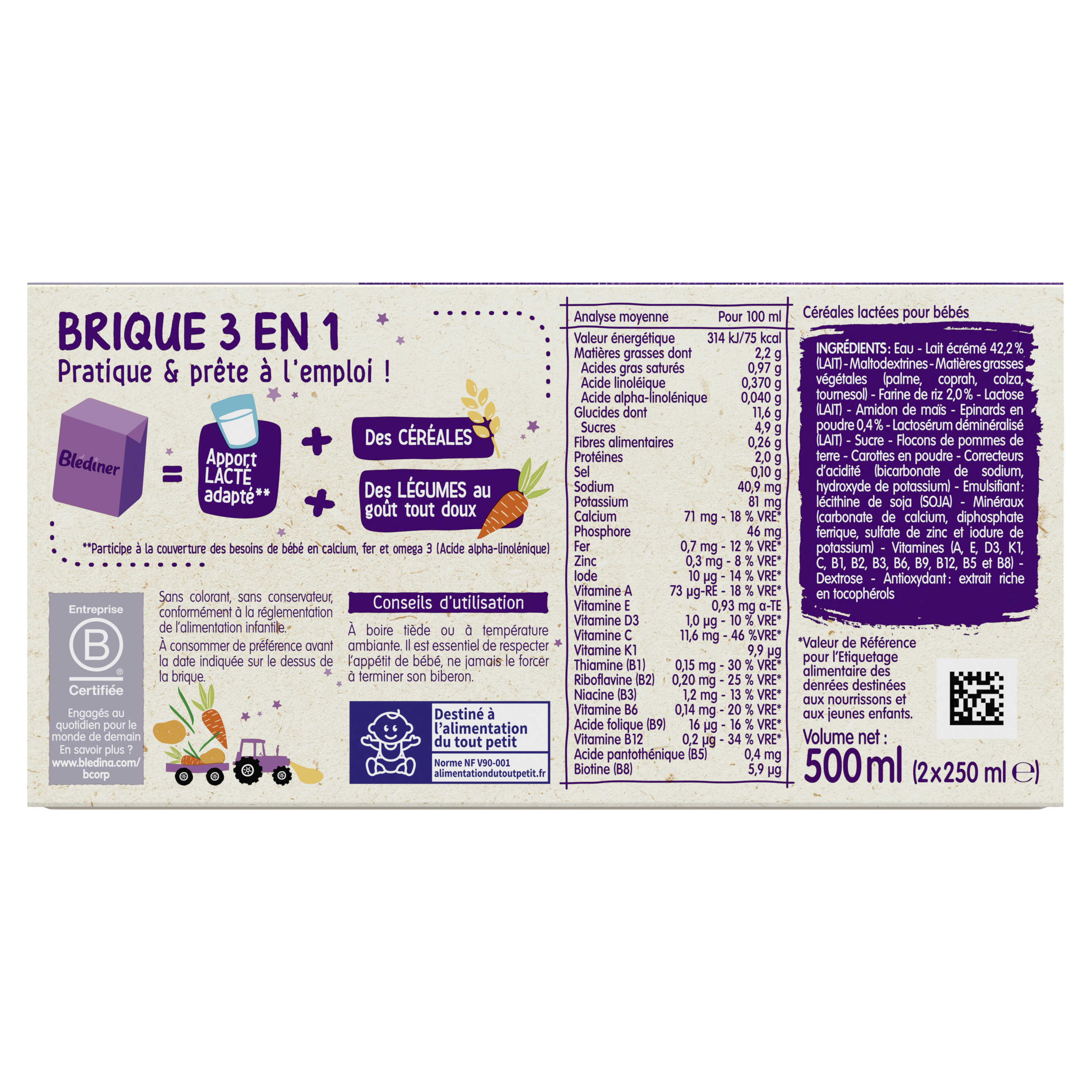 BLEDINA BLEDINER BRIQUES Epinards 2x250ml Dès 6 mois