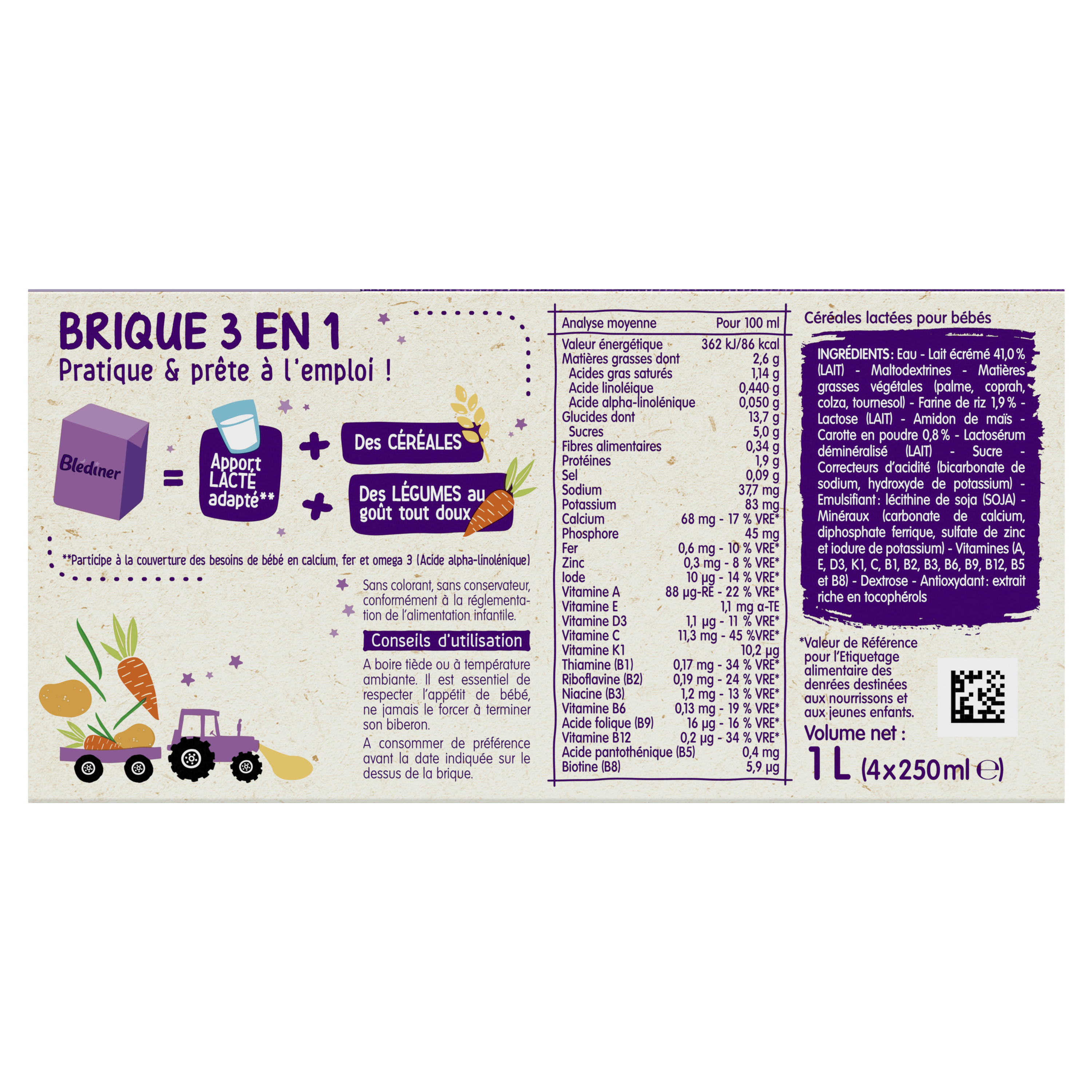 BLEDINA BLEDINER BRIQUES Carottes 4x250ml Dés 6 mois