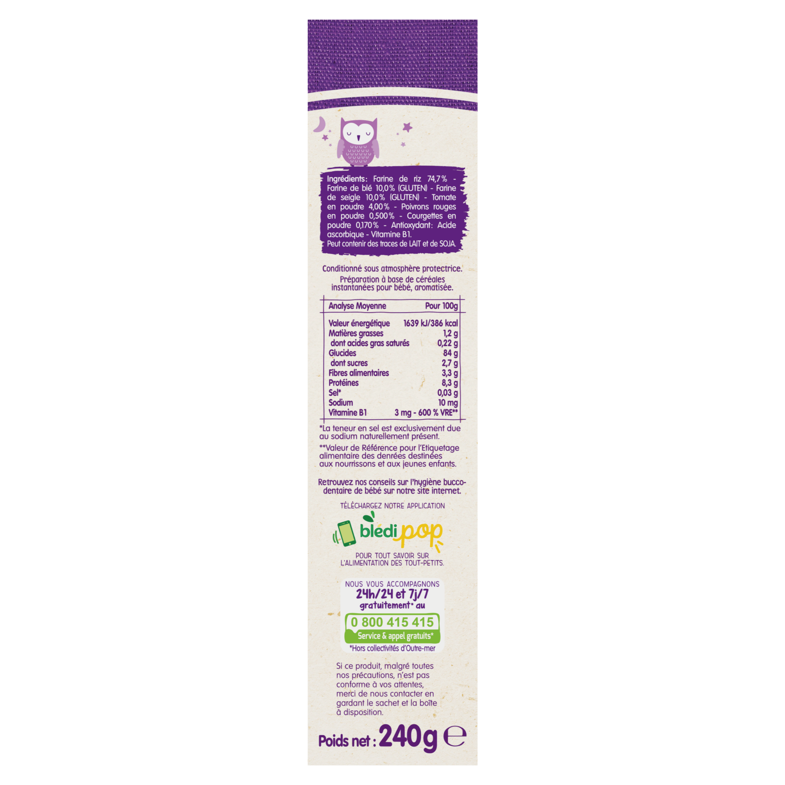 BLEDINA BLEDINER CEREALES Multicéréales Légumes du Soleil 240g Dès 8 mois
