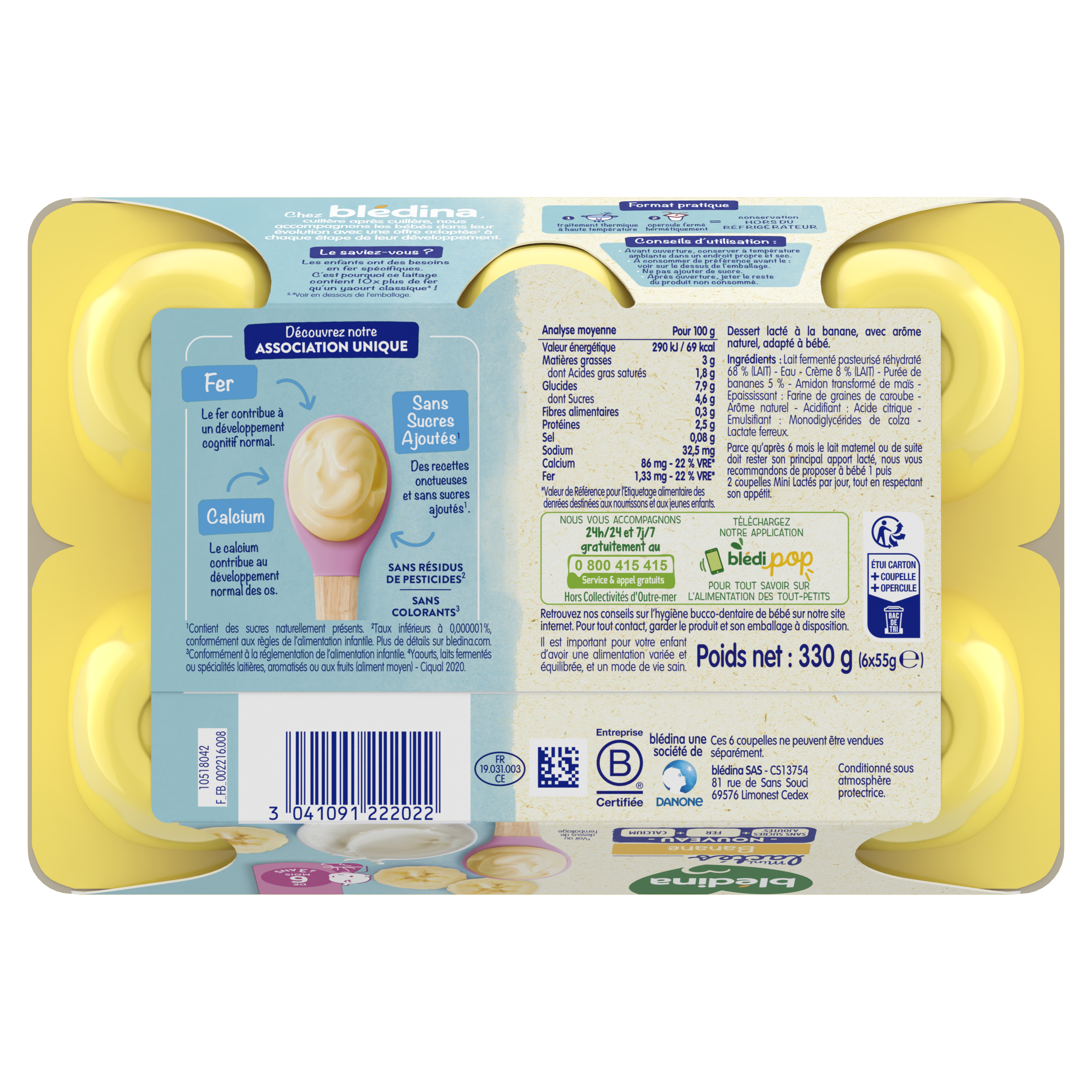 BLEDINA Mini lactés Banane 6x55g Dès 6 mois