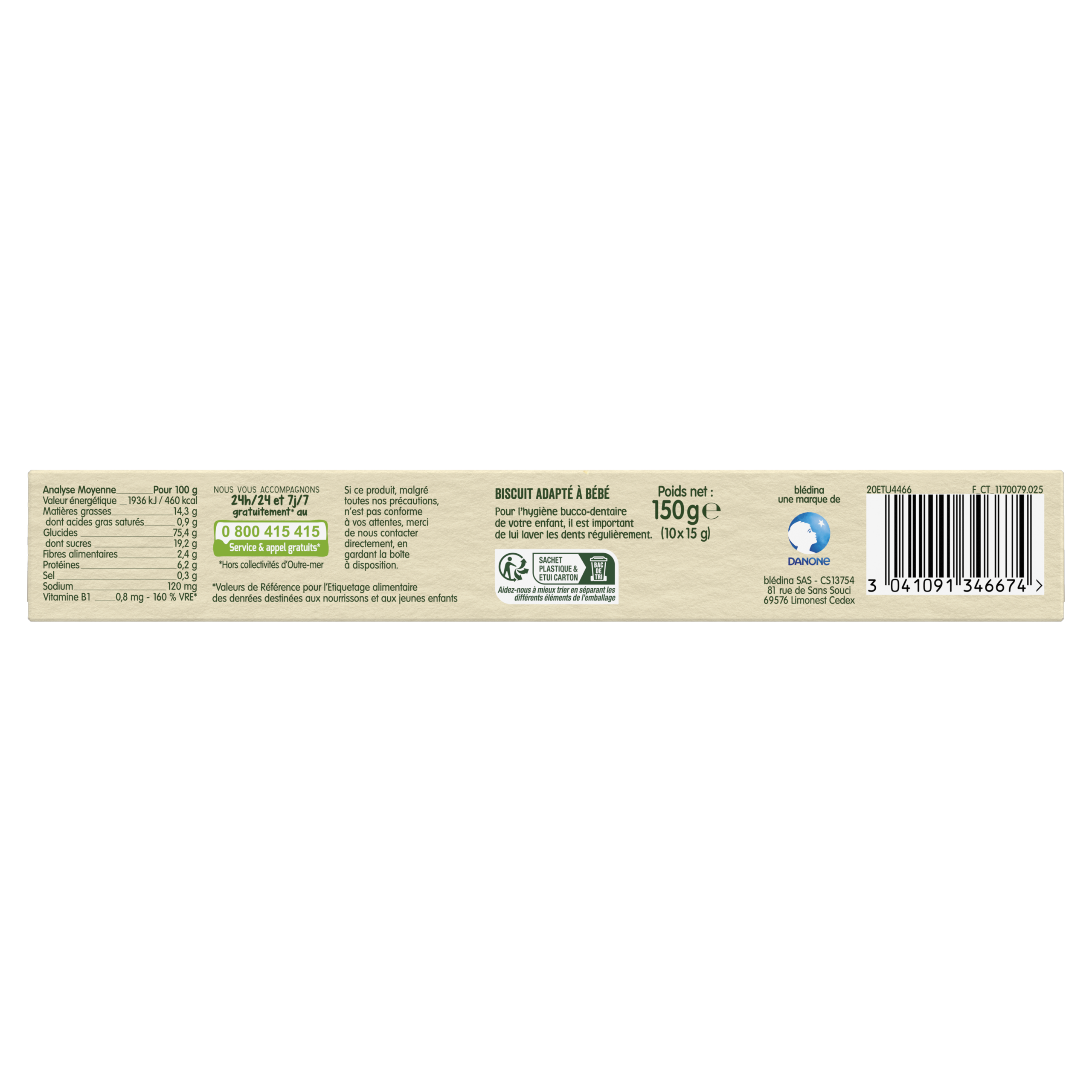 BLEDINA Les recoltes Bio Mon 1er Biscuit 150g (10X15g) dès 8 Mois