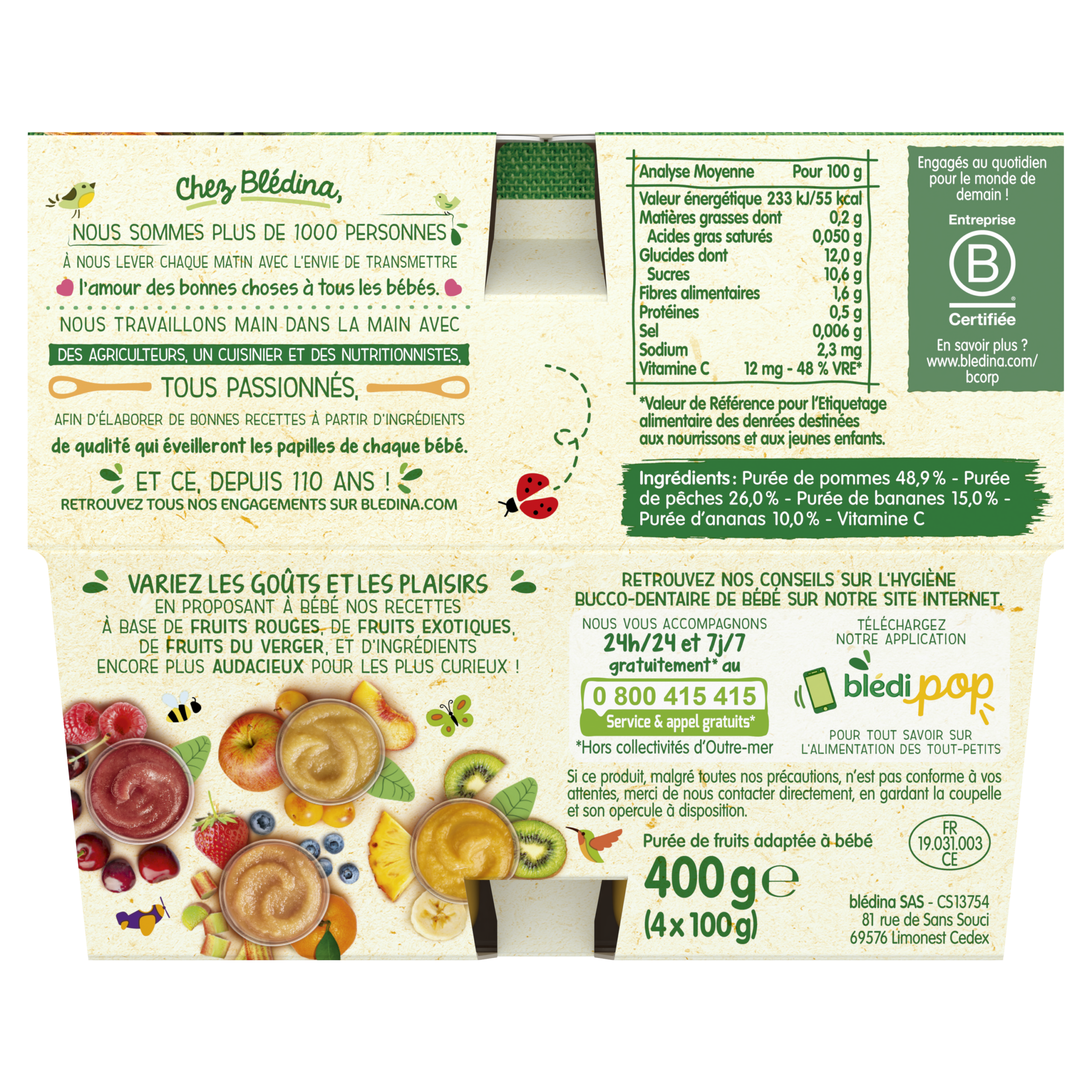 BLEDINA COUPELLES FRUITS Harmonie de Fruits 4x100g Dès 6 Mois