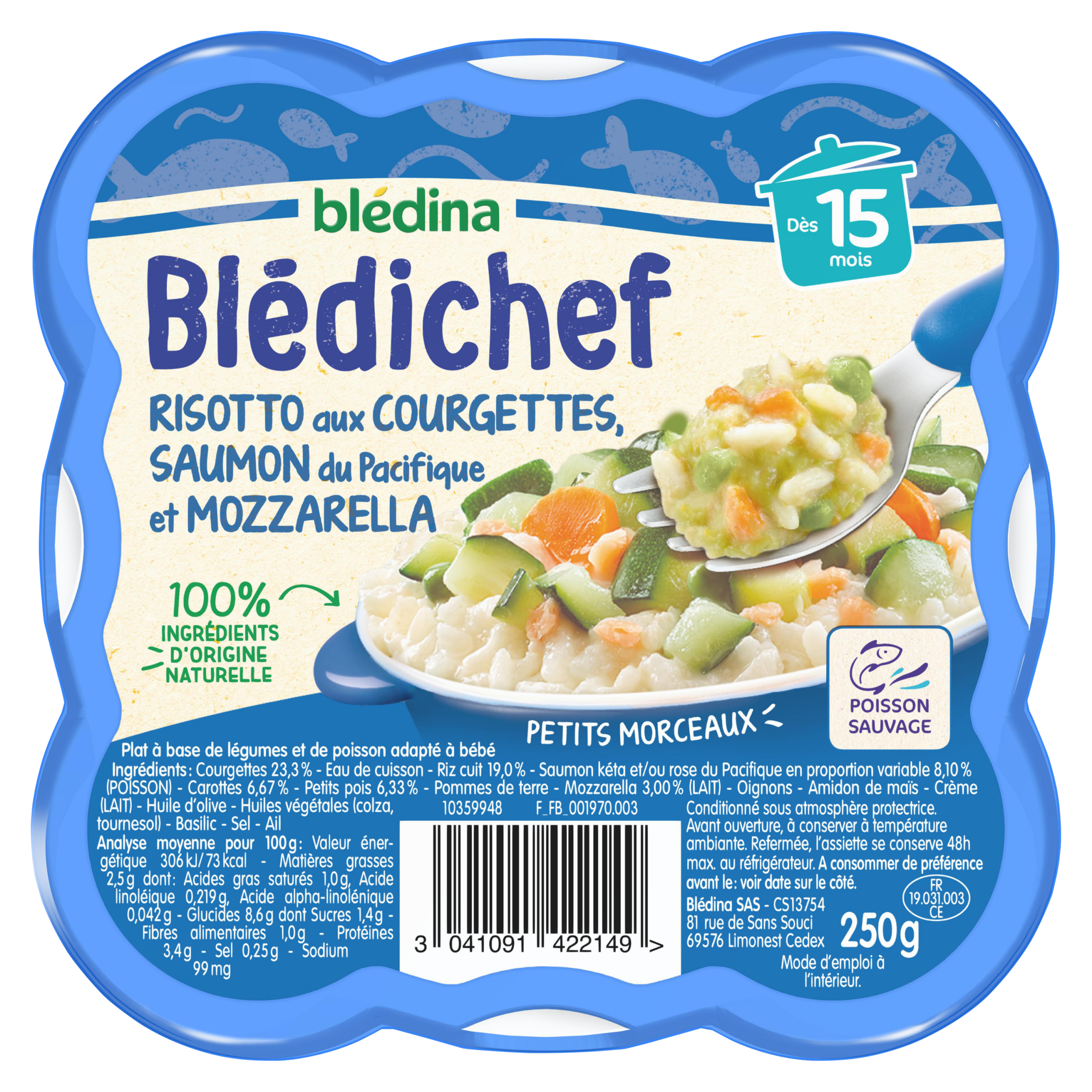 BLEDINA BLEDICHEF Risotto aux Courgettes, Saumon du Pacifique et Mozzarella  250g Dès 15 Mois