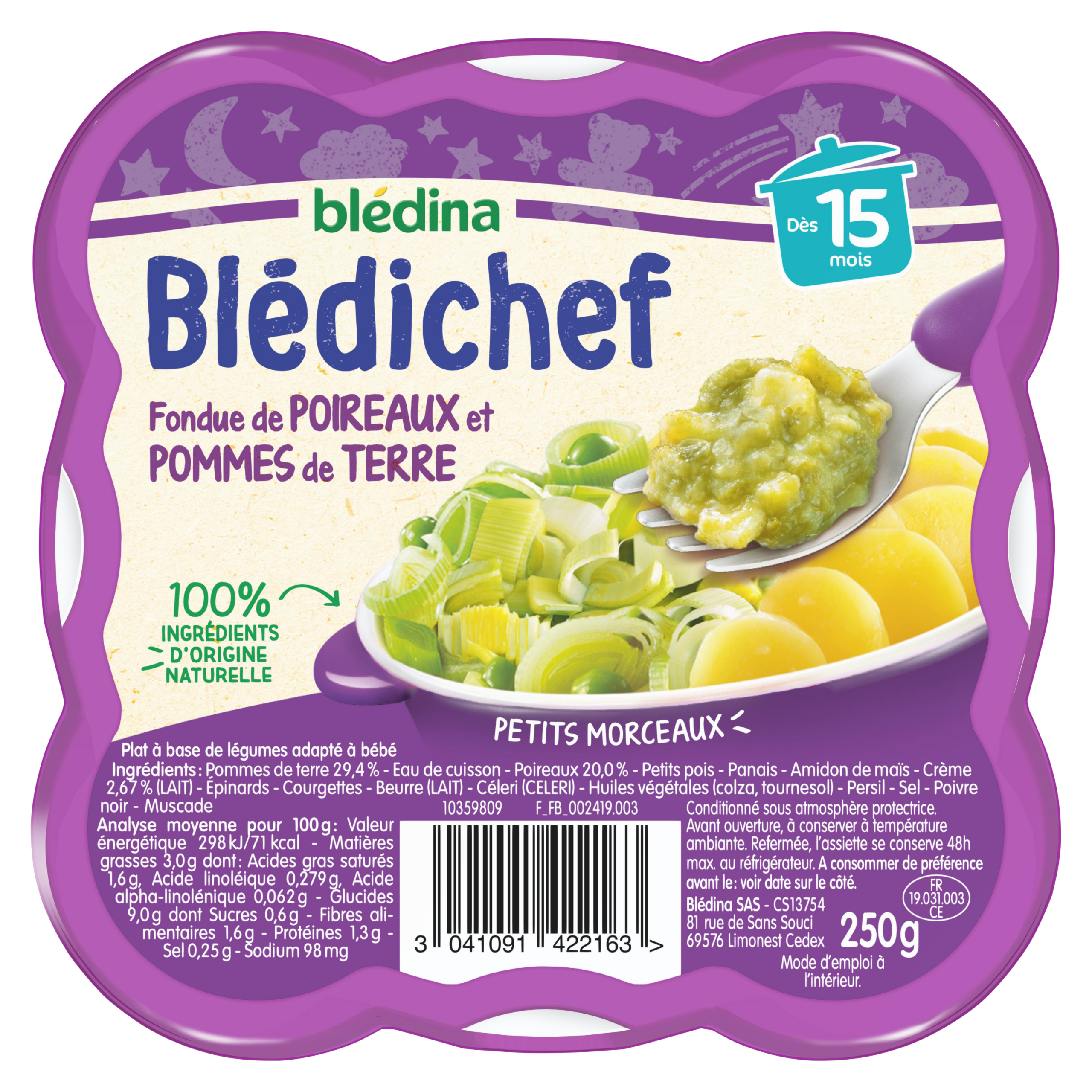 BLEDICHEF 250g Fondue de Poireaux et Pommes de terre Dès 15 mois