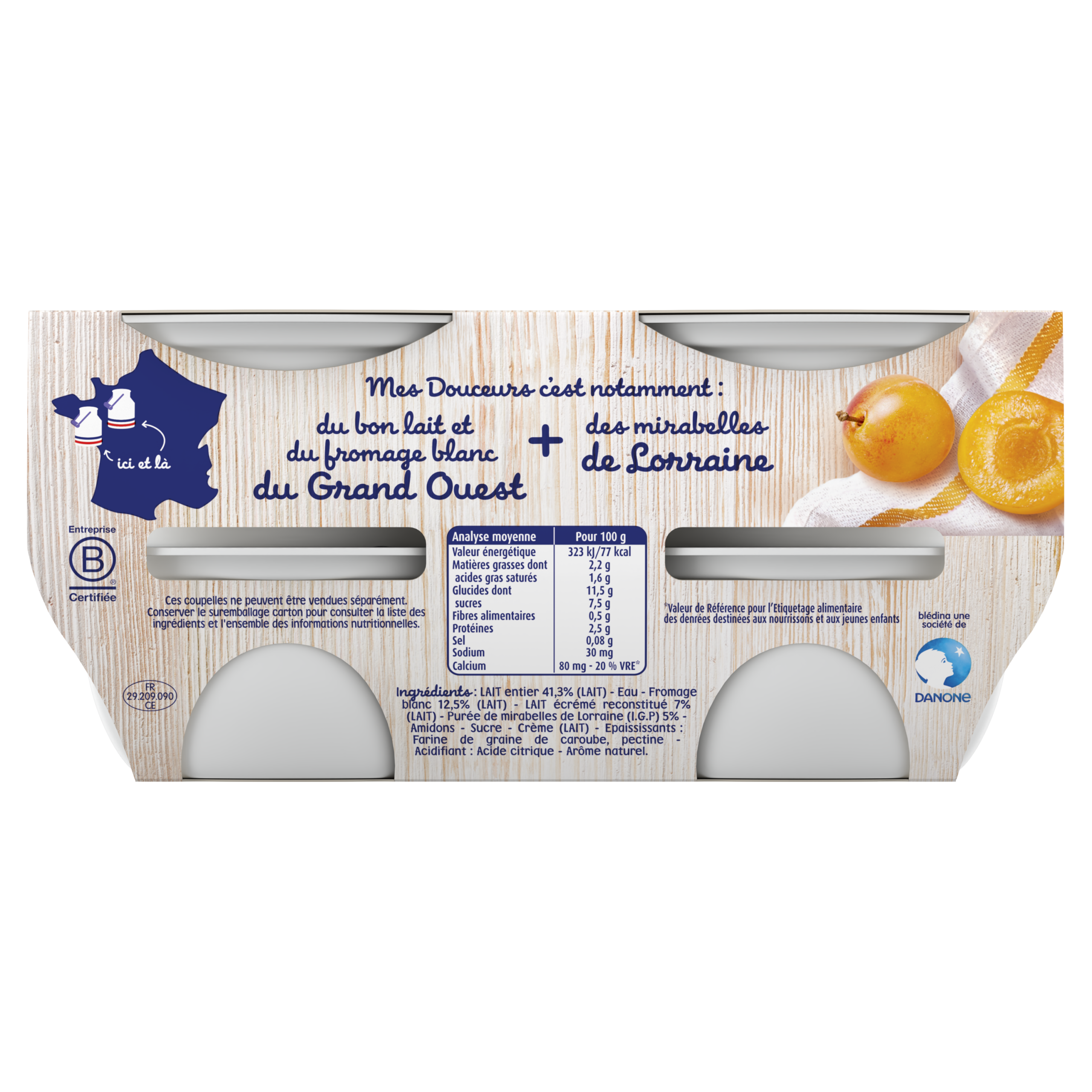 BLEDINA Douceur au Fromage Blanc et Mirabelle 4x100g de 8 à 36 mois