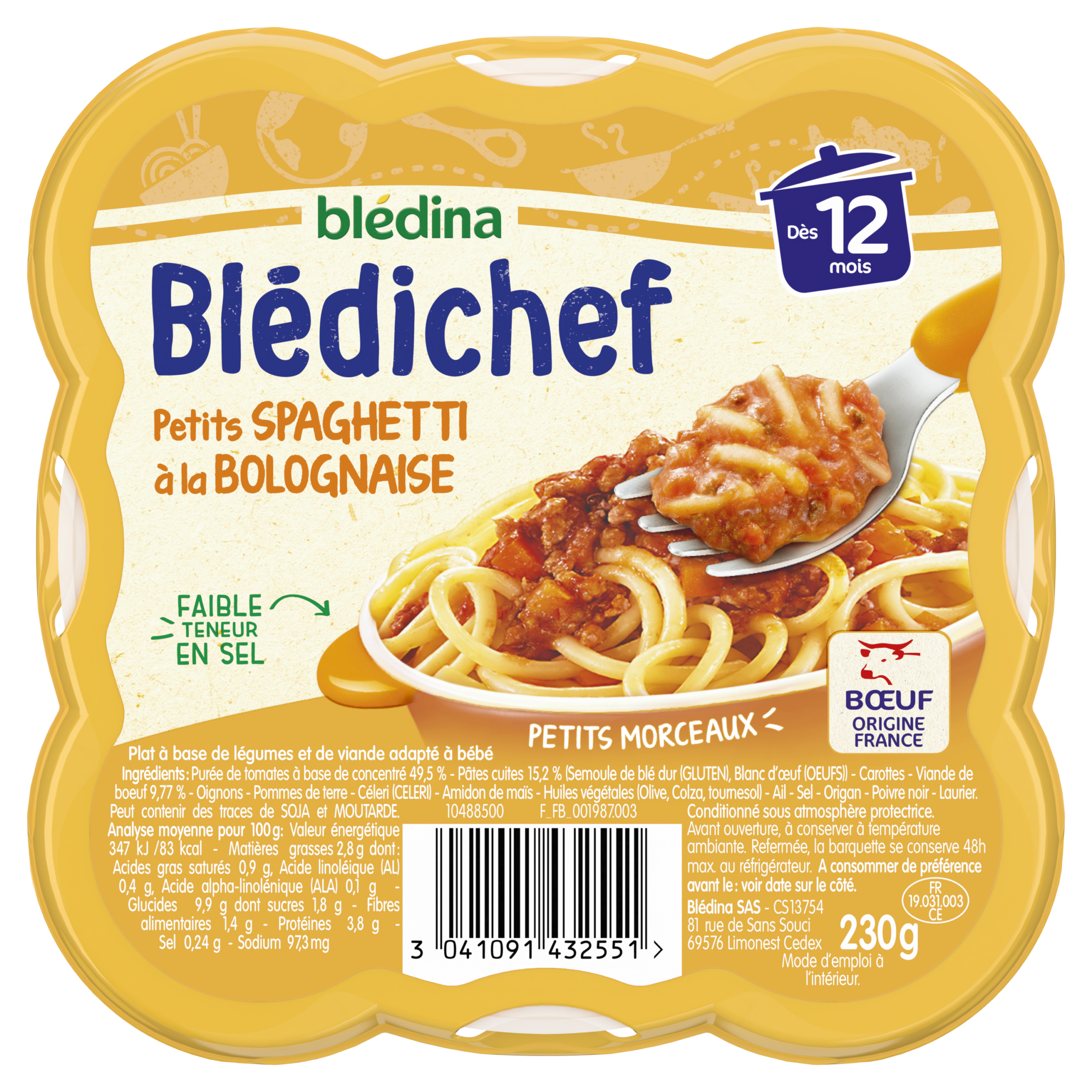 BLEDINA BLEDICHEF Petits Spaghetti à la Bolognaise 230g Dès 12 mois