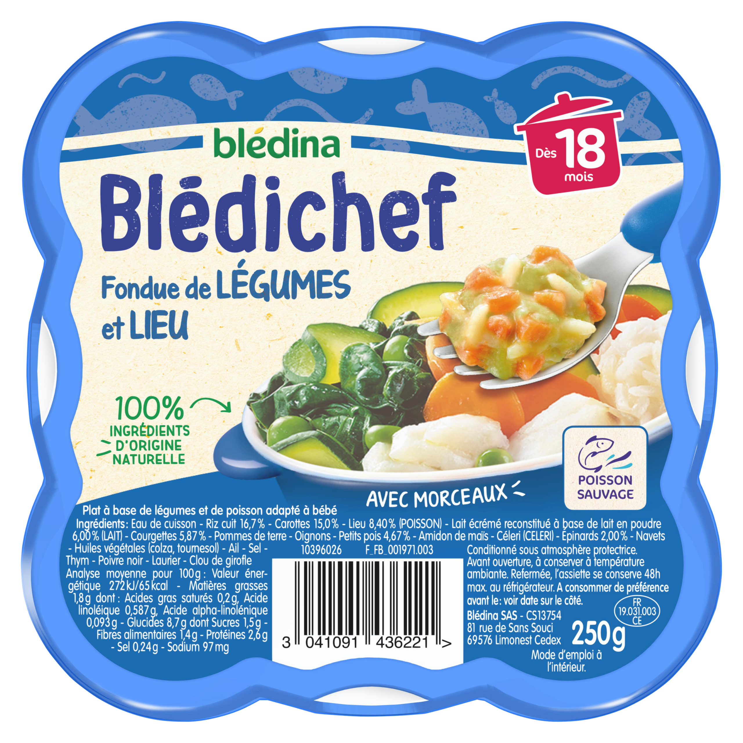BLEDINA BLEDICHEF Fondue de Légumes et Lieu 250g Dès 18 Mois