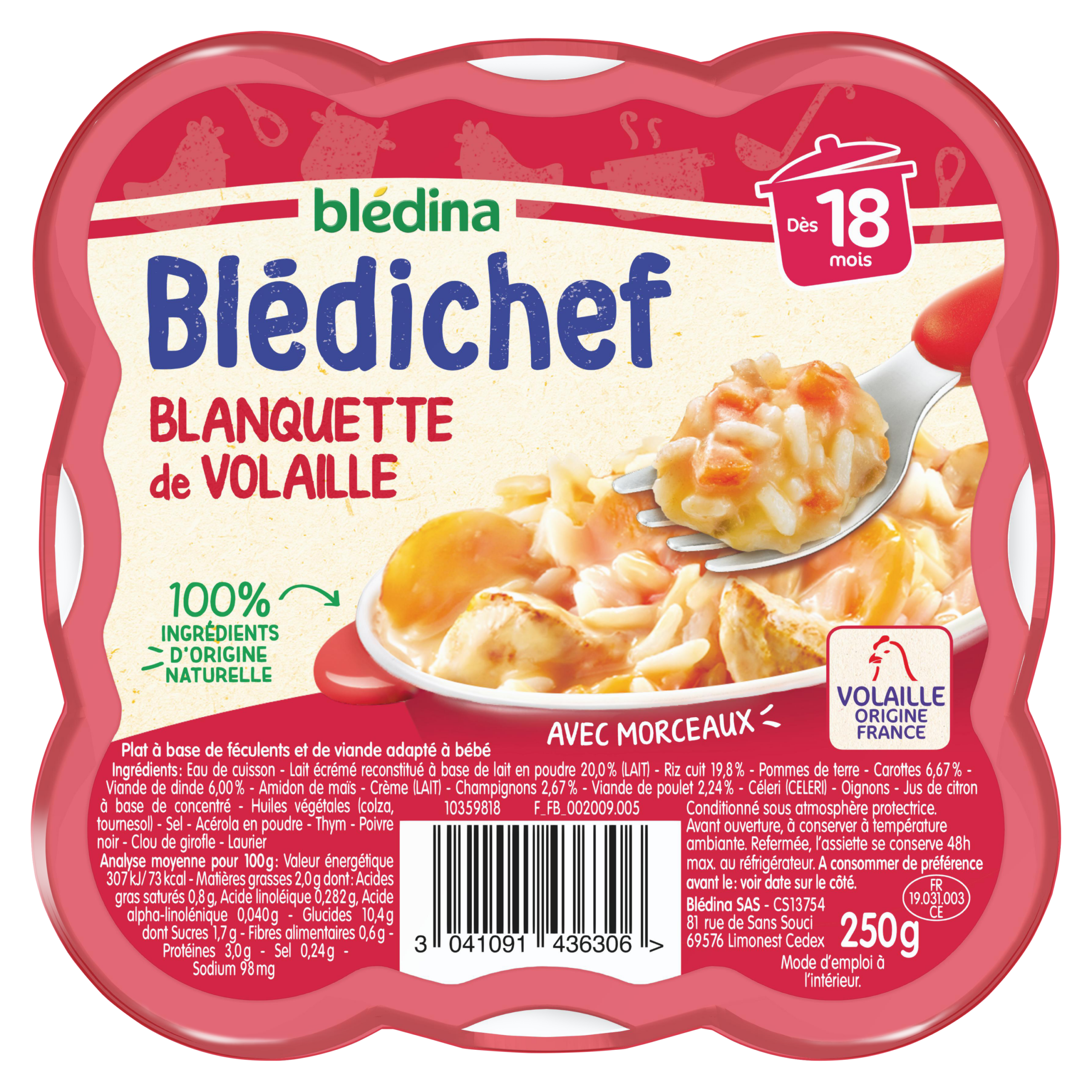 BLEDINA BLEDICHEF Blanquette de Volaille 250g Dès 18 Mois