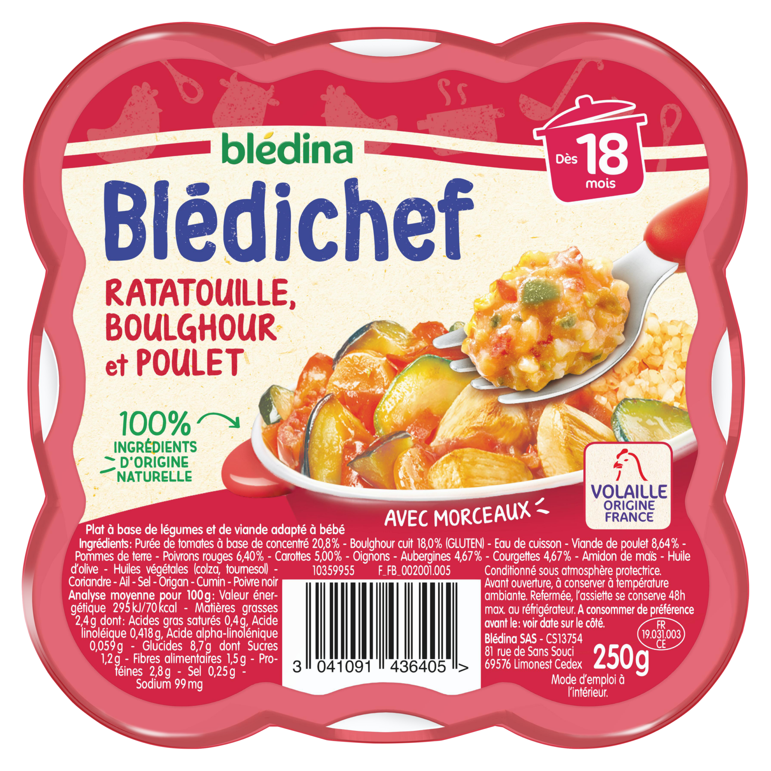 BLEDICHEF 250g Ratatouille, Boulghour et Poulet Dès 18 mois