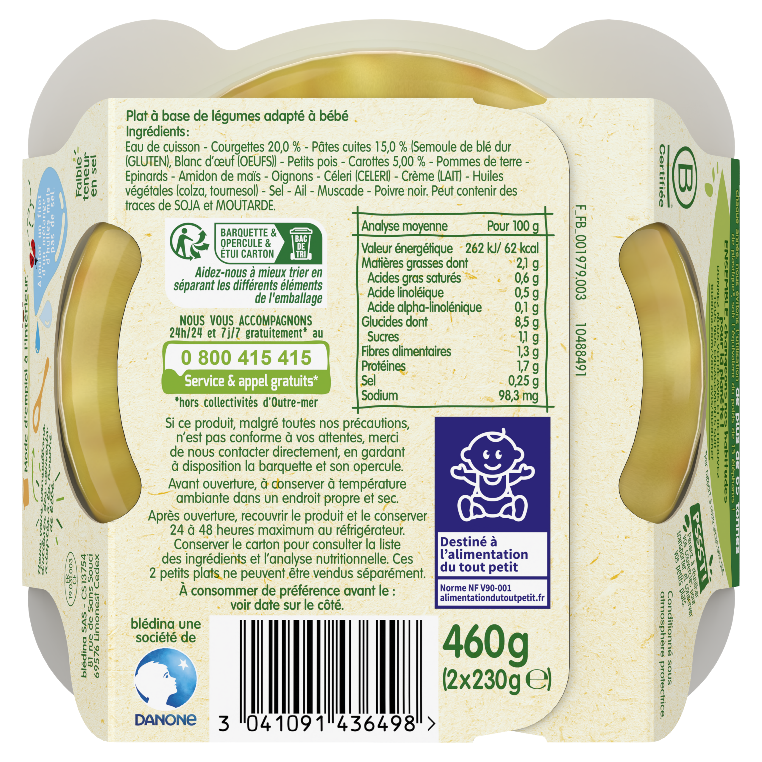 BLEDINA BLEDICHEF Fondue de Courgettes et Petits Macaroni 2x230g dès 12 mois