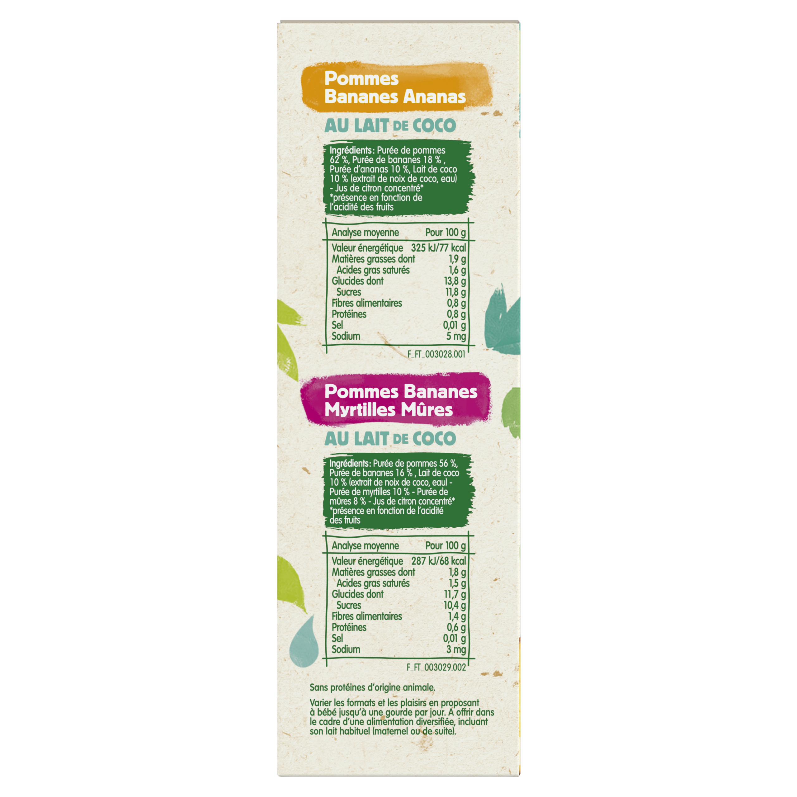 BLEDINA GOURDES FRUITS Douceurs Fruitées 100% Végétal 2 Pommes Bananes Ananas / 2 Pommes Bananes Myrtilles Mûres 4x90g Dès 6 mois