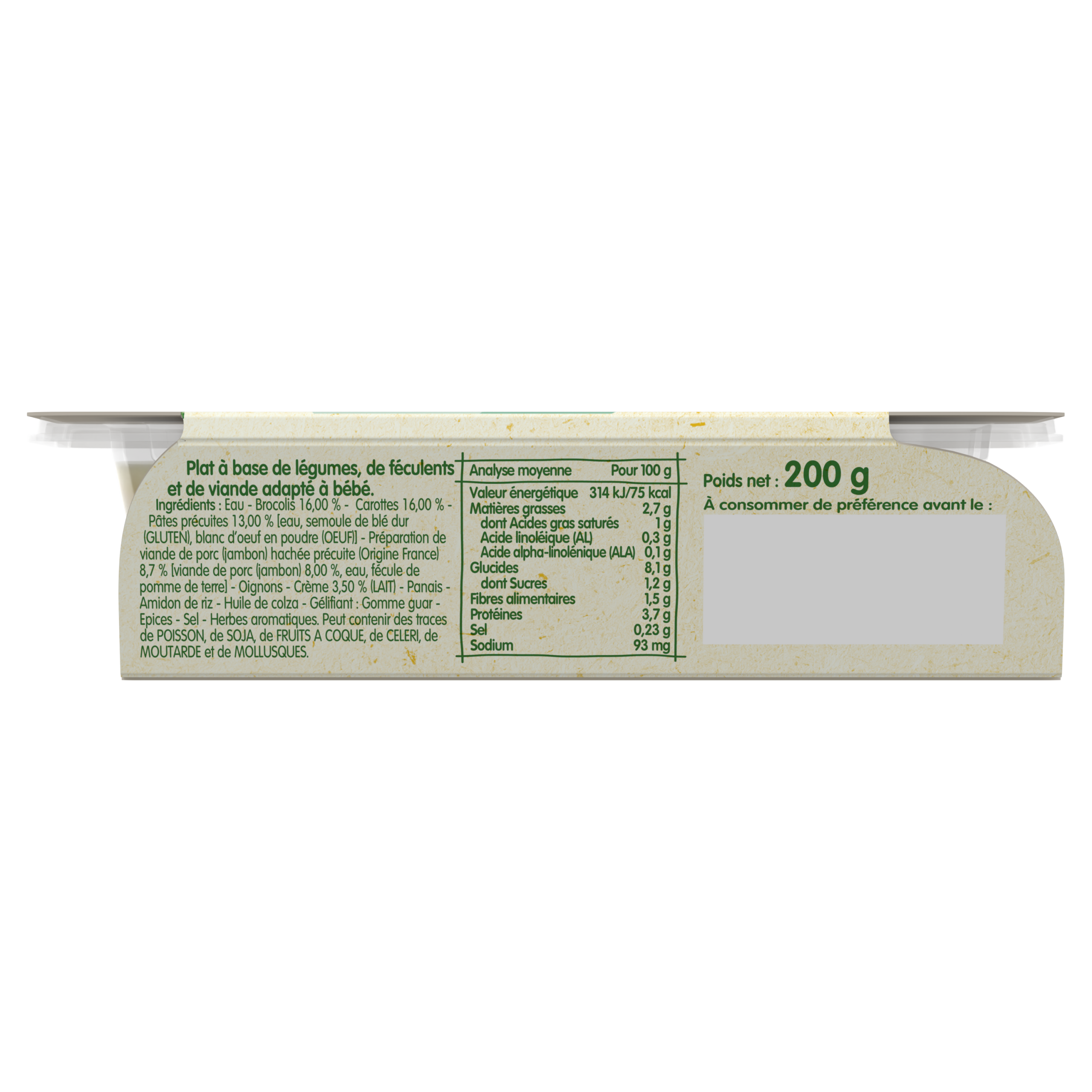 BLEDINA Plat Morceaux à dévorer Brocolis, Pâtes, Jambon et Touche de Crème 200G de 15 mois à 3 ans