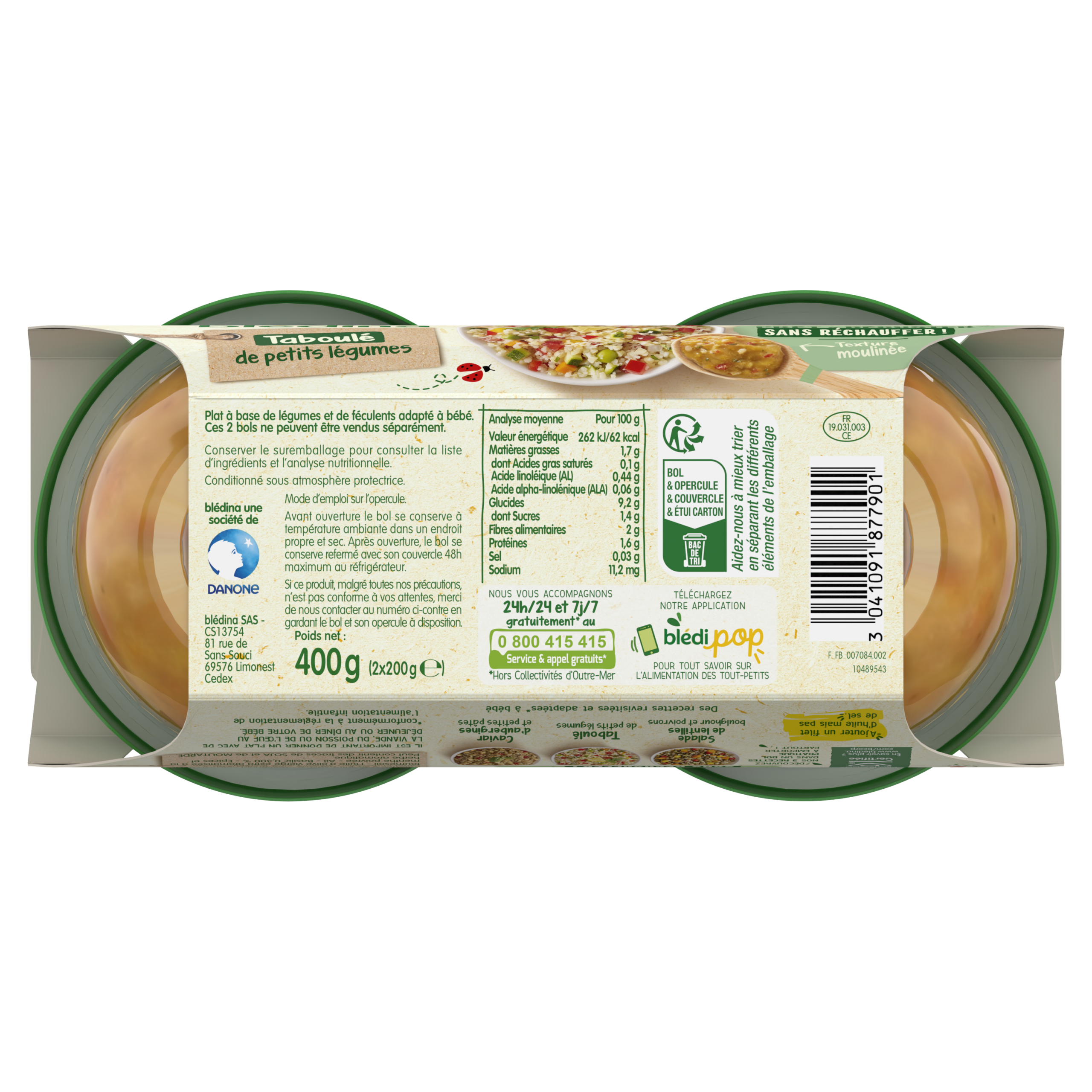 BLEDINA BOLS Taboulé de petits légumes 2x200g Dès 8 mois