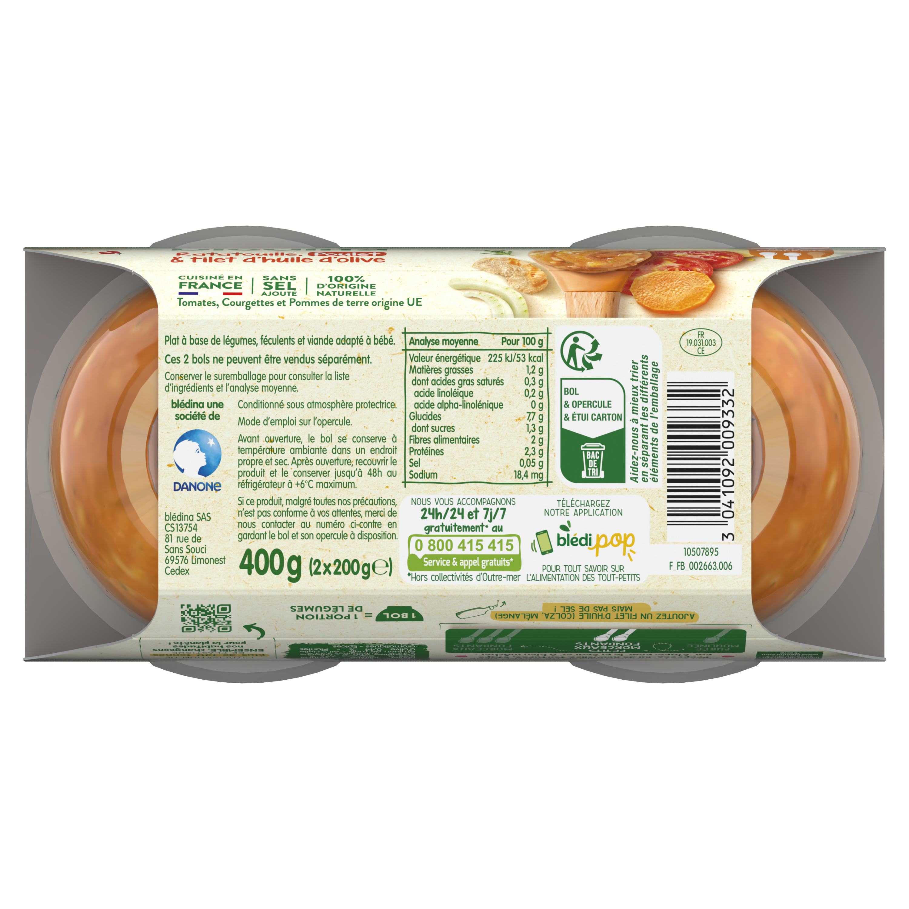 BLEDINA BOLS Ratatouille Poulet & filet d'huile d'olive 2x200g dès 8 mois