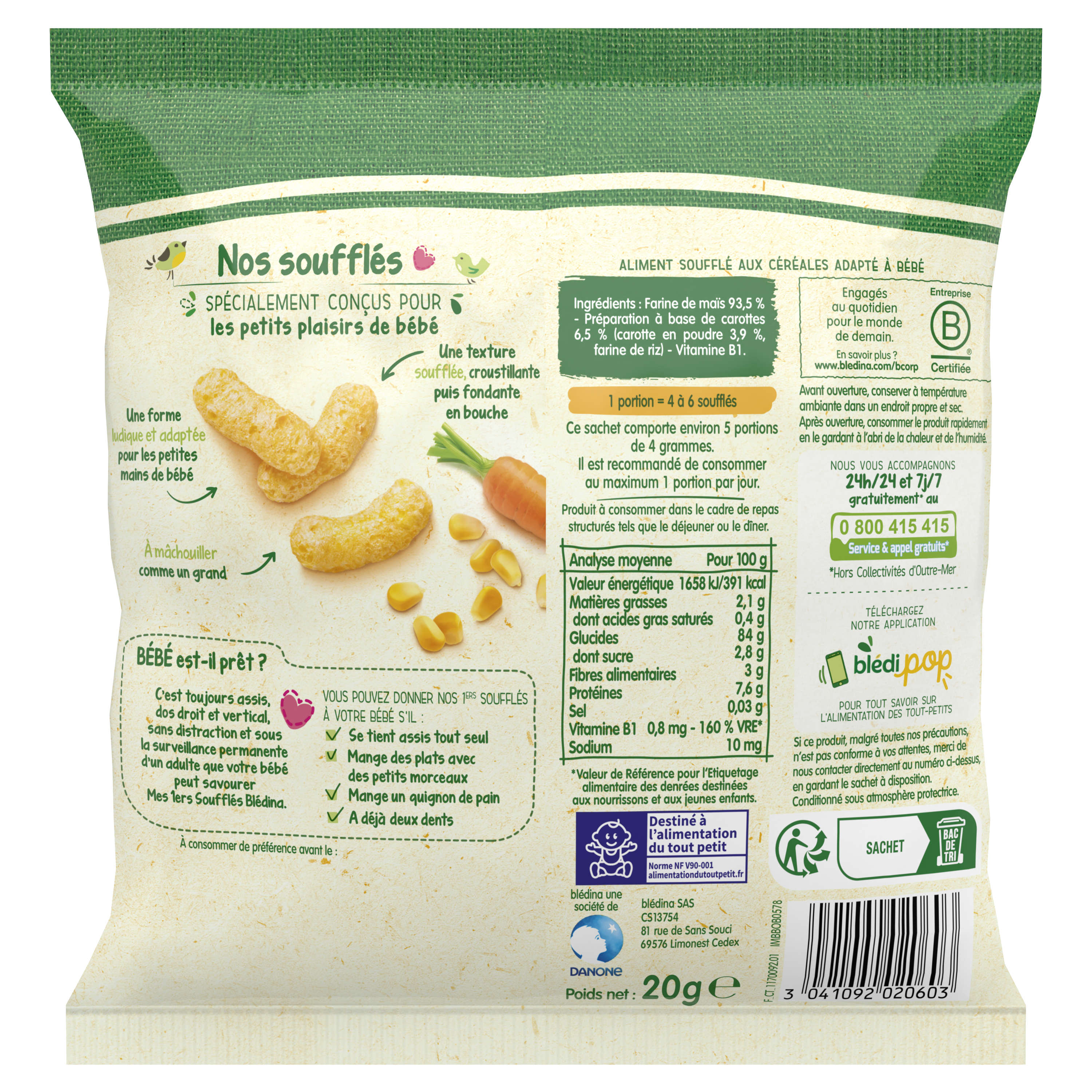 Blédina Mes 1ers Soufflés Mais & Carotte 20g Dès 10 mois