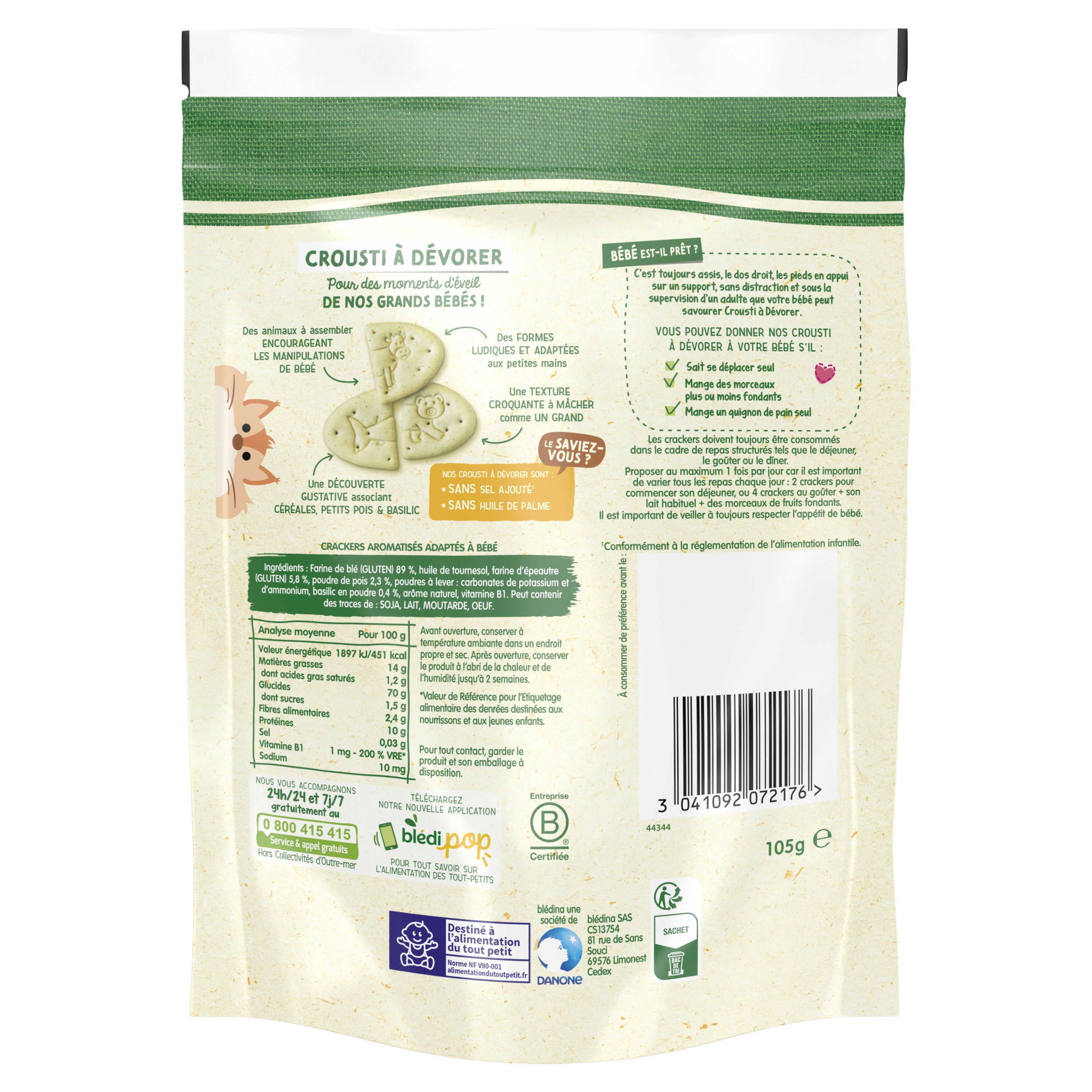 Blédina Crousti à dévorer Petits Pois/Basilic 105g Dès 15 mois
