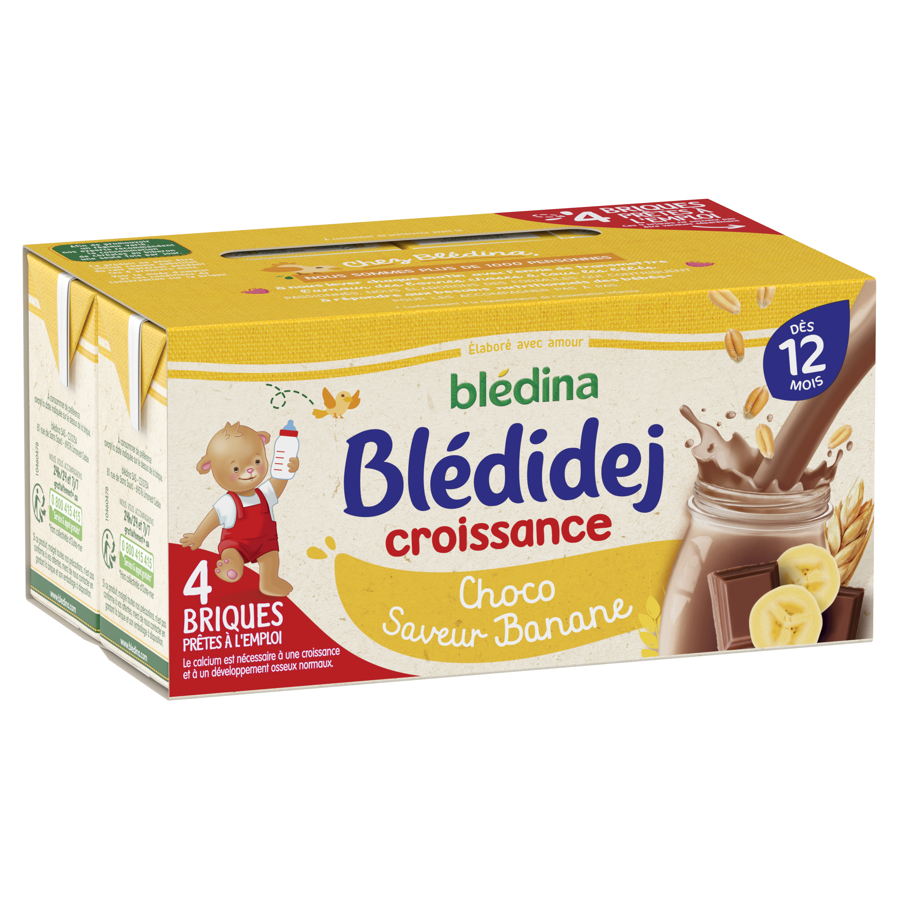 BLEDINA BLEDIDEJ Croissance Choco Saveur Banane 4x250ml Dès 12 mois