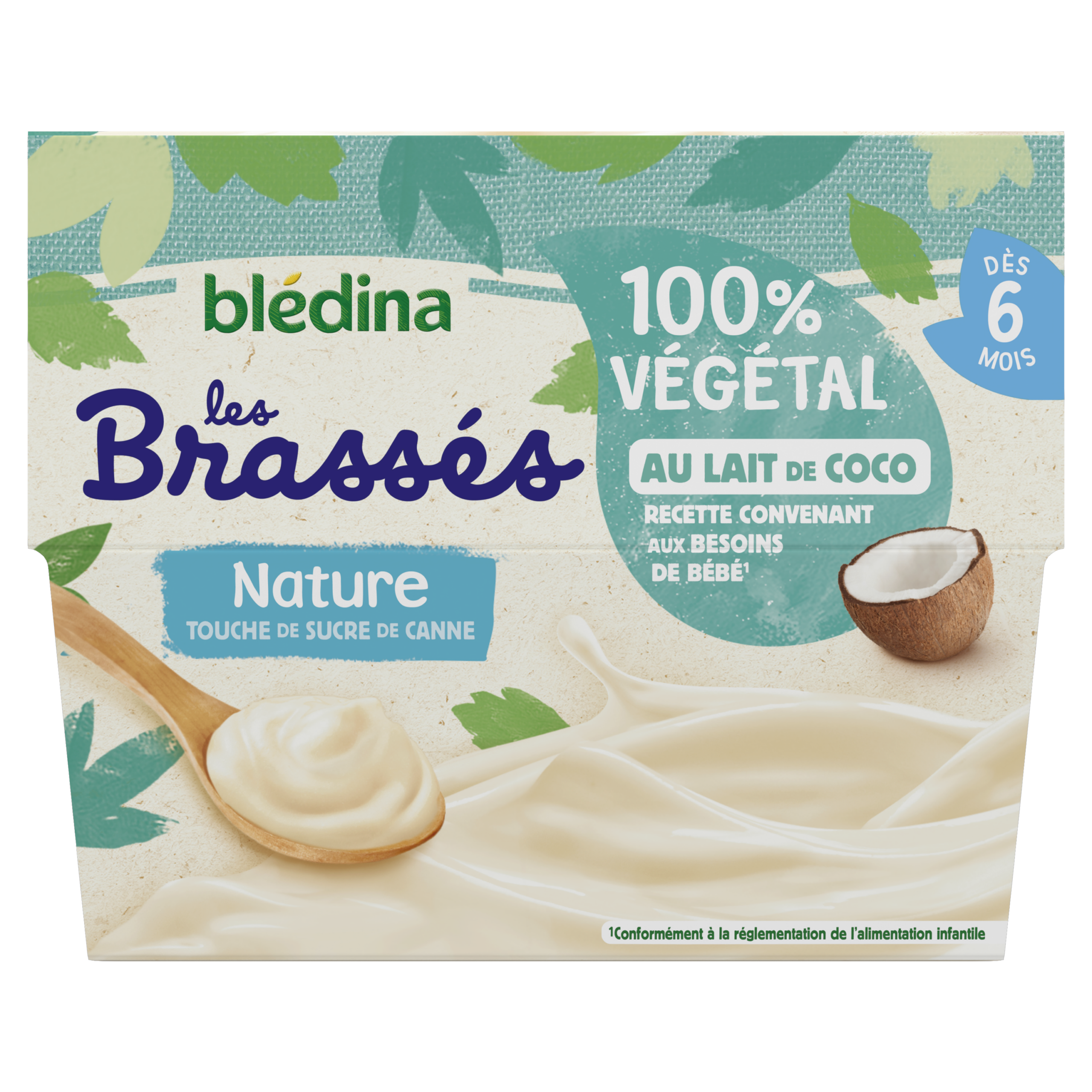BLEDINA LES BRASSES 100% VEGETAL Lait de Coco Nature touche de sucre de canne 4x95g Dès 6 mois