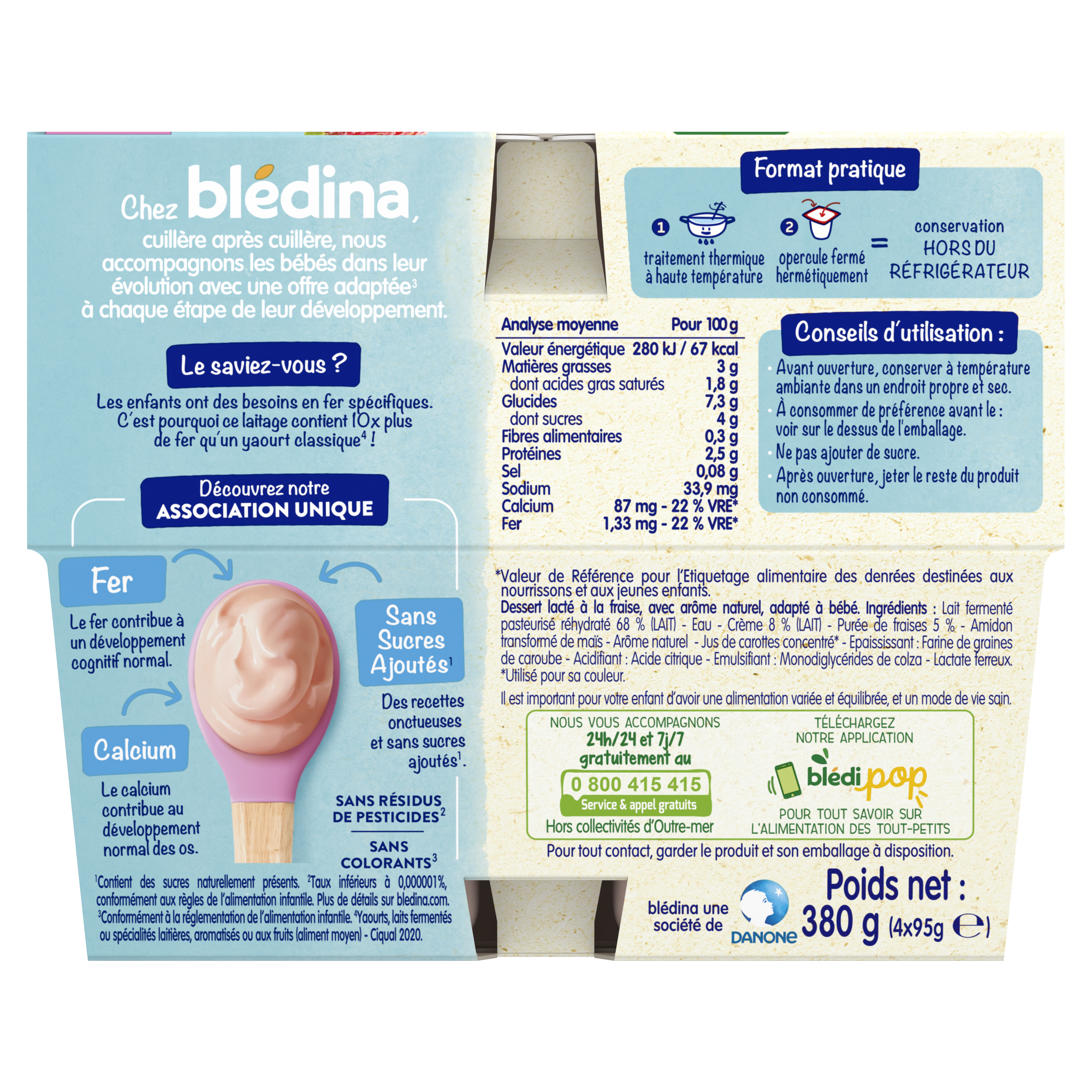 BLEDINA Les Brassés fraise 4x95g Dès 6 mois
